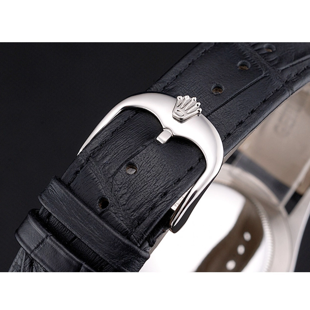 AAA Replica Watches Leather White Strap Rolex Stainless Steel Dial Case Datejust Swiss Black 0719
